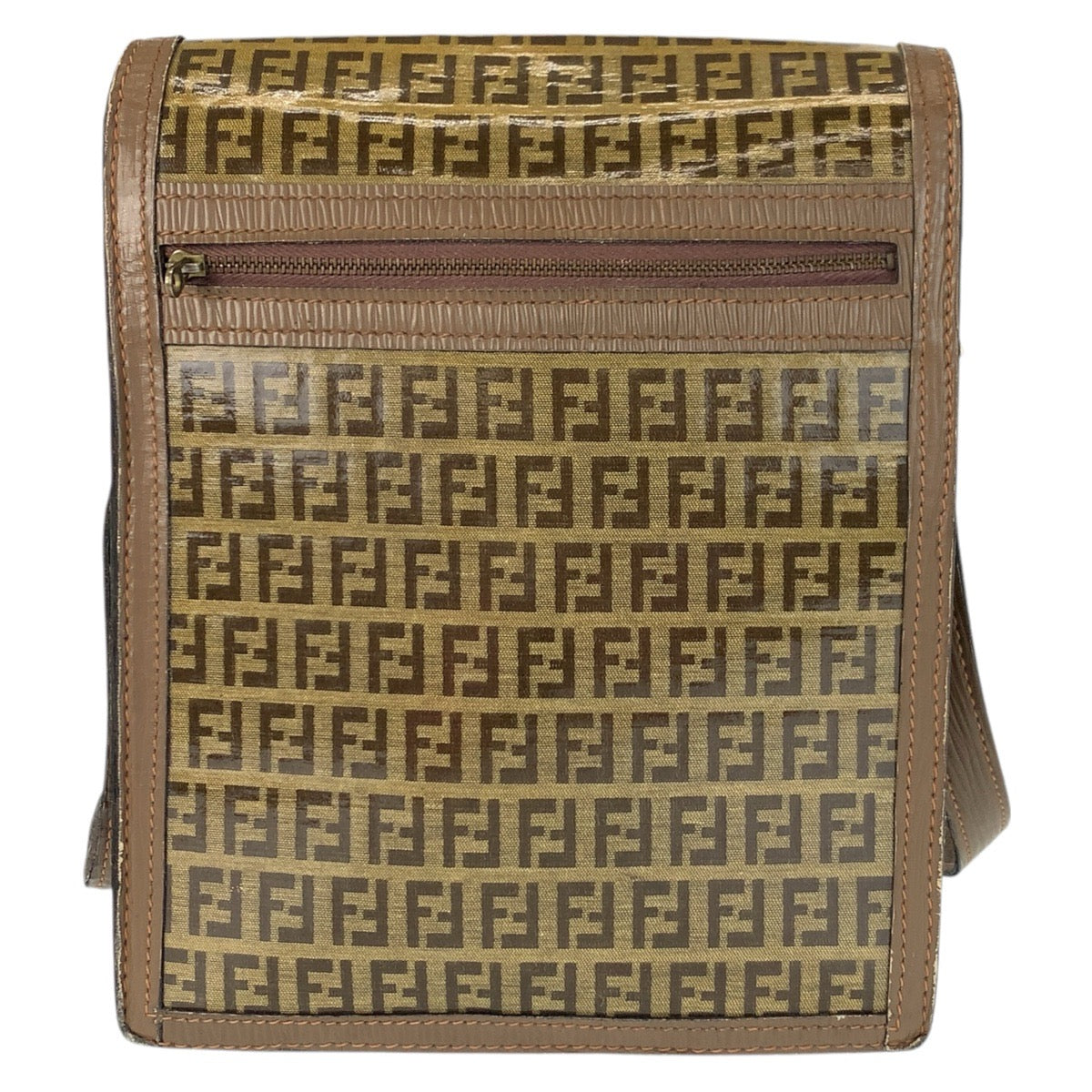 23307
FENDI フェンディ ヴィンテージ ズッカ ブラウン ゴールド金具 PVC / レザー ショルダーバッグ メッセンジャーバッグ レディース AB28