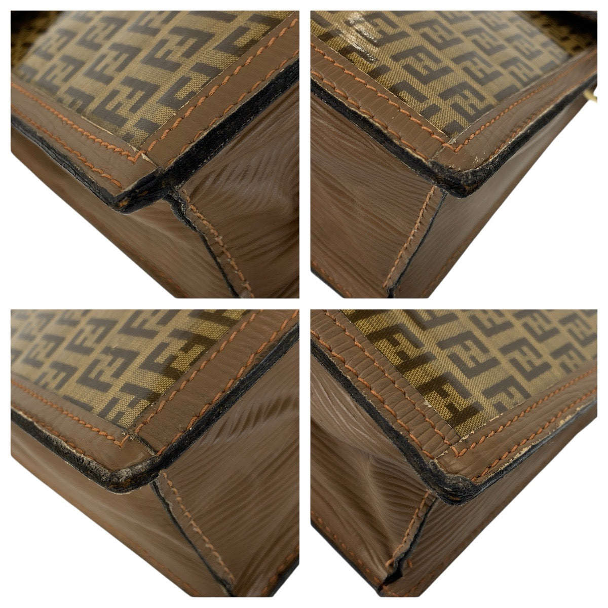 23307
FENDI フェンディ ヴィンテージ ズッカ ブラウン ゴールド金具 PVC / レザー ショルダーバッグ メッセンジャーバッグ レディース AB28