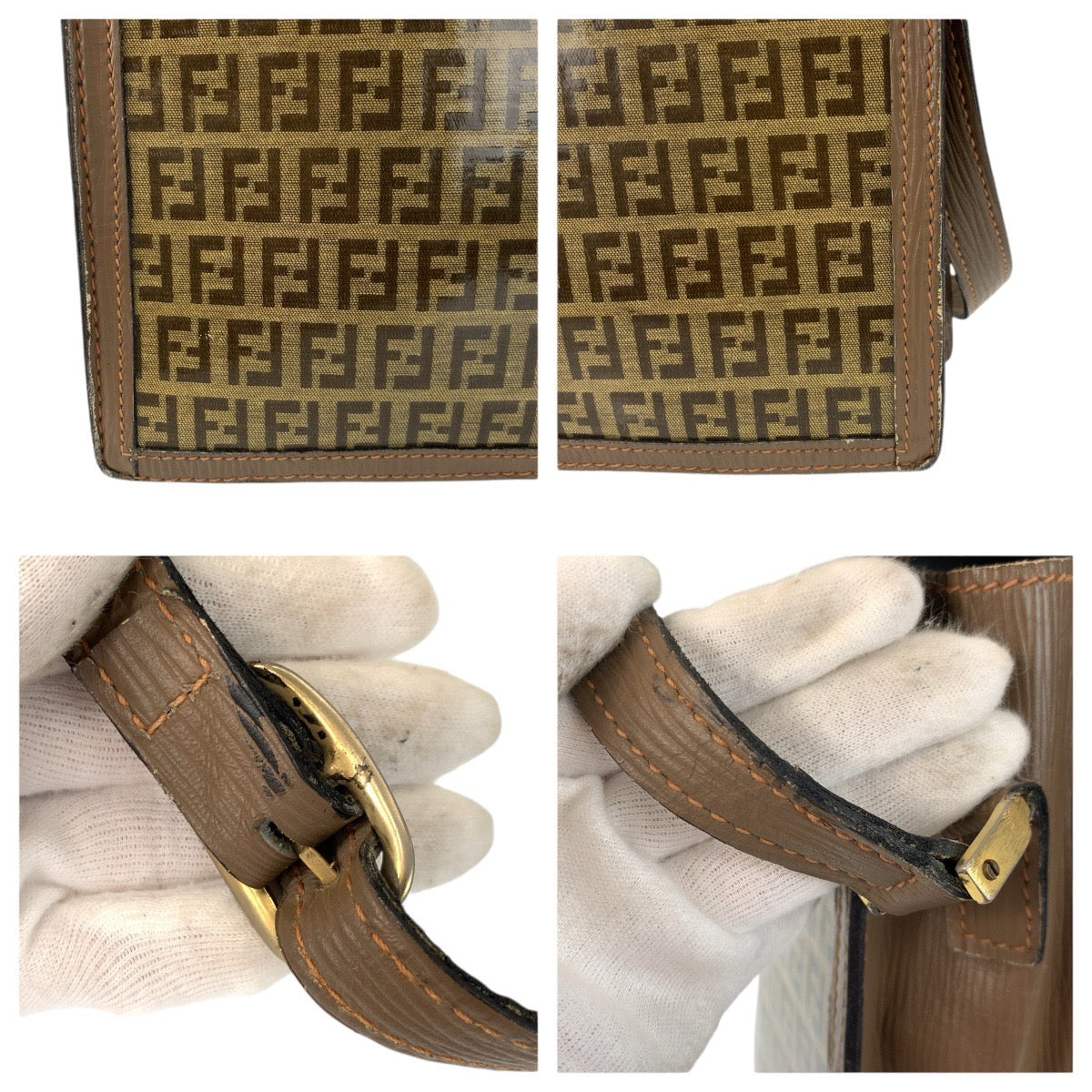 23307
FENDI フェンディ ヴィンテージ ズッカ ブラウン ゴールド金具 PVC / レザー ショルダーバッグ メッセンジャーバッグ レディース AB28