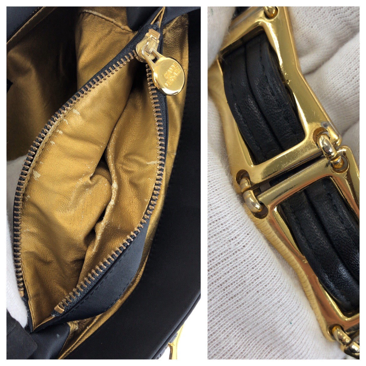 23310
VERSACE ヴェルサーチ ヴィンテージ サンバースト ブラック 黒 ゴールド金具 ナイロン / レザー ショルダーバッグ トートバッグ レディース ABP42