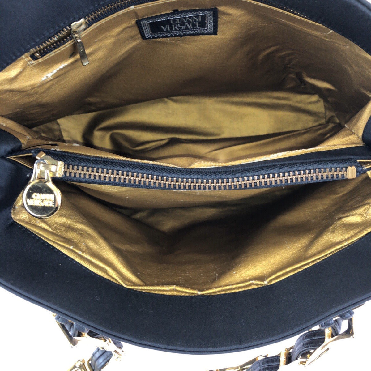 23310
VERSACE ヴェルサーチ ヴィンテージ サンバースト ブラック 黒 ゴールド金具 ナイロン / レザー ショルダーバッグ トートバッグ レディース ABP42