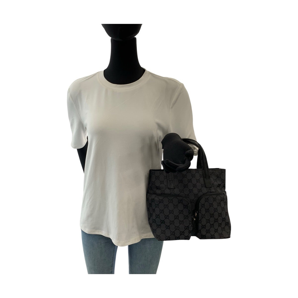 23311
GUCCI グッチ ブラック 黒 シルバー金具 GGキャンバス / レザー 002 1080 002 058 ハンドバッグ トートバッグ レディース AB28