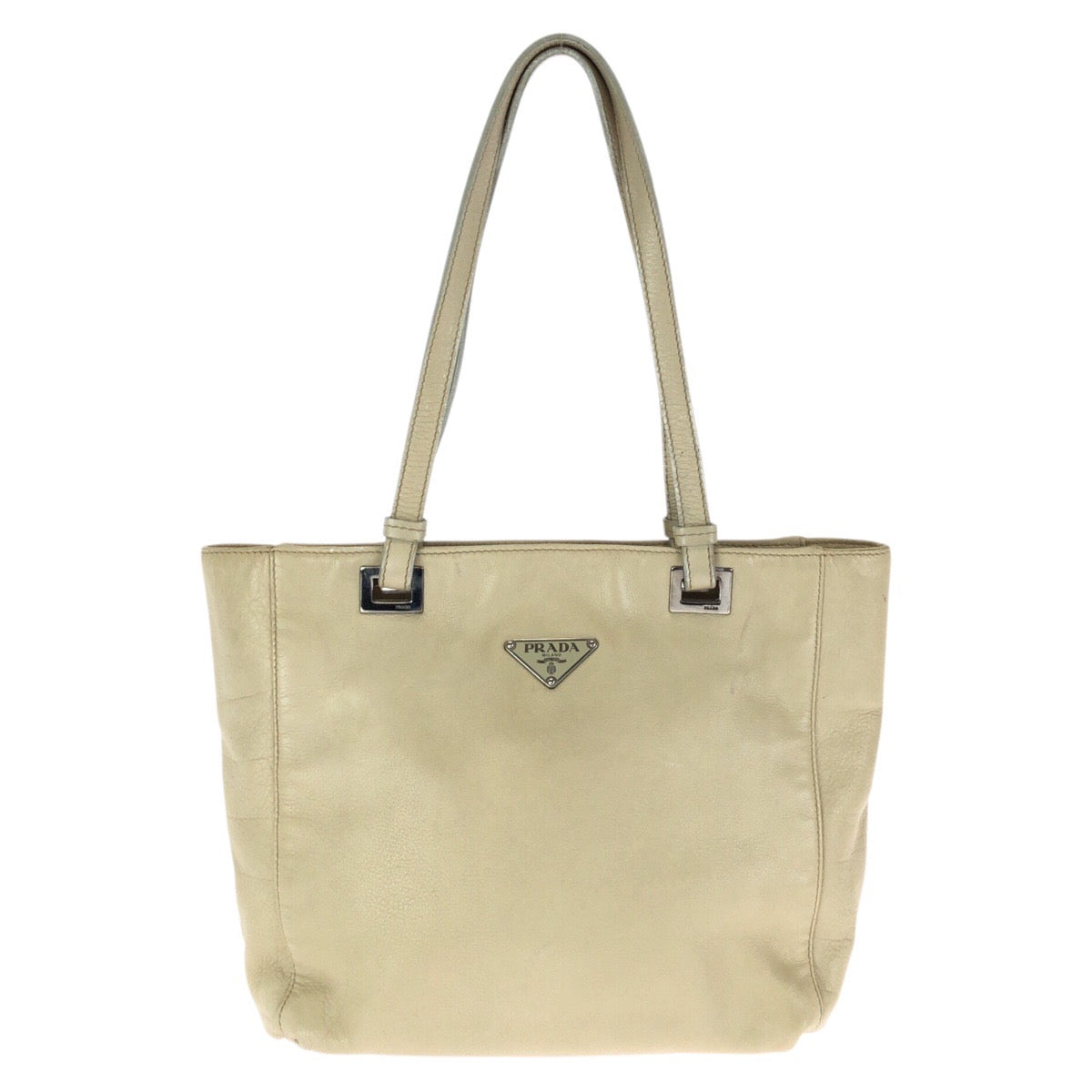 23312
PRADA プラダ 三角ロゴプレート ベージュ シルバー金具 レザー トートバッグ ショルダーバッグ レディース AB28