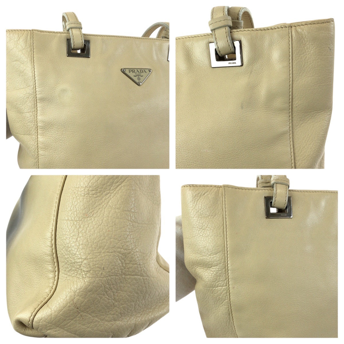 23312
PRADA プラダ 三角ロゴプレート ベージュ シルバー金具 レザー トートバッグ ショルダーバッグ レディース AB28