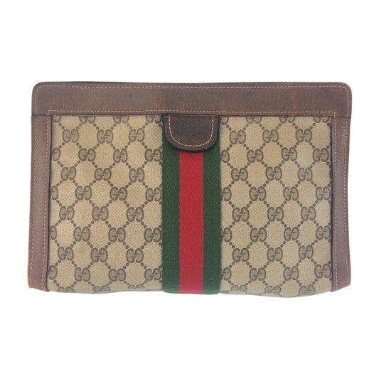 23315
GUCCI グッチ ヴィンテージ シェリーライン オールドグッチ ベージュ ブラウン GGスプリームキャンバス / レザー クラッチバッグ セカンドバッグ レディース AB23