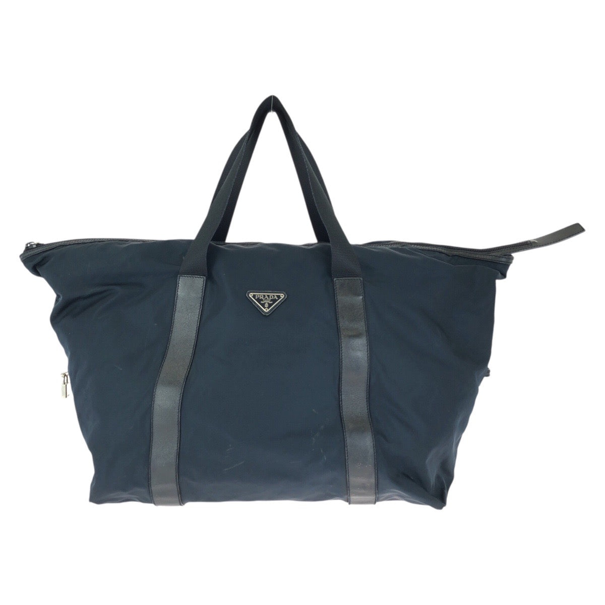 23319
PRADA プラダ テスート サフィアーノ 三角ロゴプレート ネイビー シルバー金具 ナイロン / レザー ボストンバッグ トラベルバッグ 旅行バッグ メンズ AB37