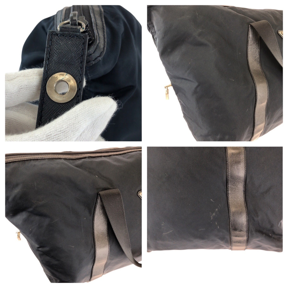 23319
PRADA プラダ テスート サフィアーノ 三角ロゴプレート ネイビー シルバー金具 ナイロン / レザー ボストンバッグ トラベルバッグ 旅行バッグ メンズ AB37