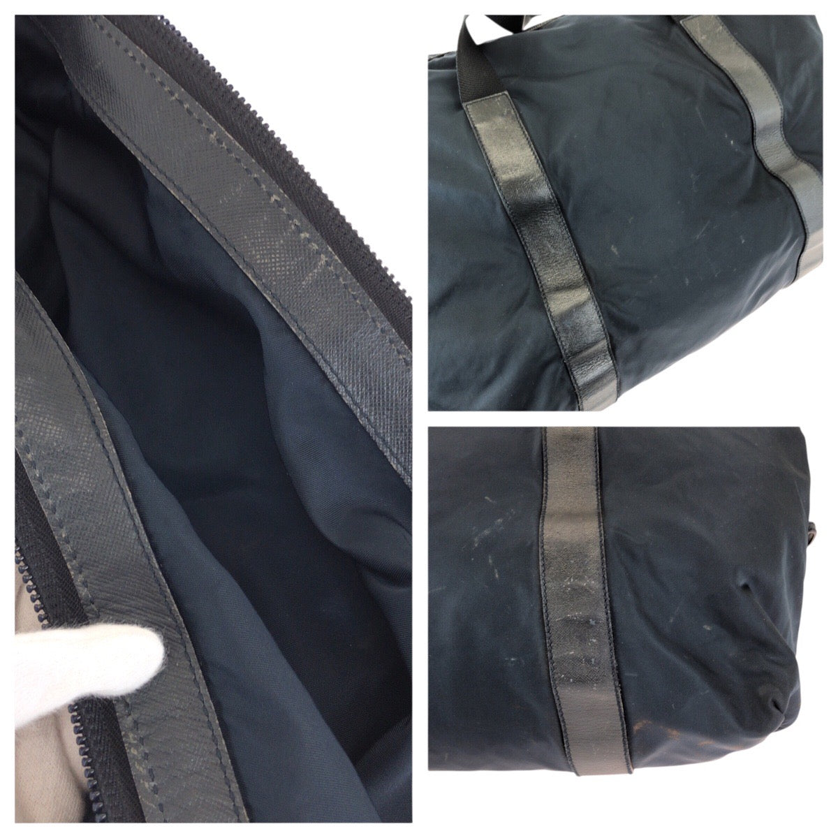 23319
PRADA プラダ テスート サフィアーノ 三角ロゴプレート ネイビー シルバー金具 ナイロン / レザー ボストンバッグ トラベルバッグ 旅行バッグ メンズ AB37