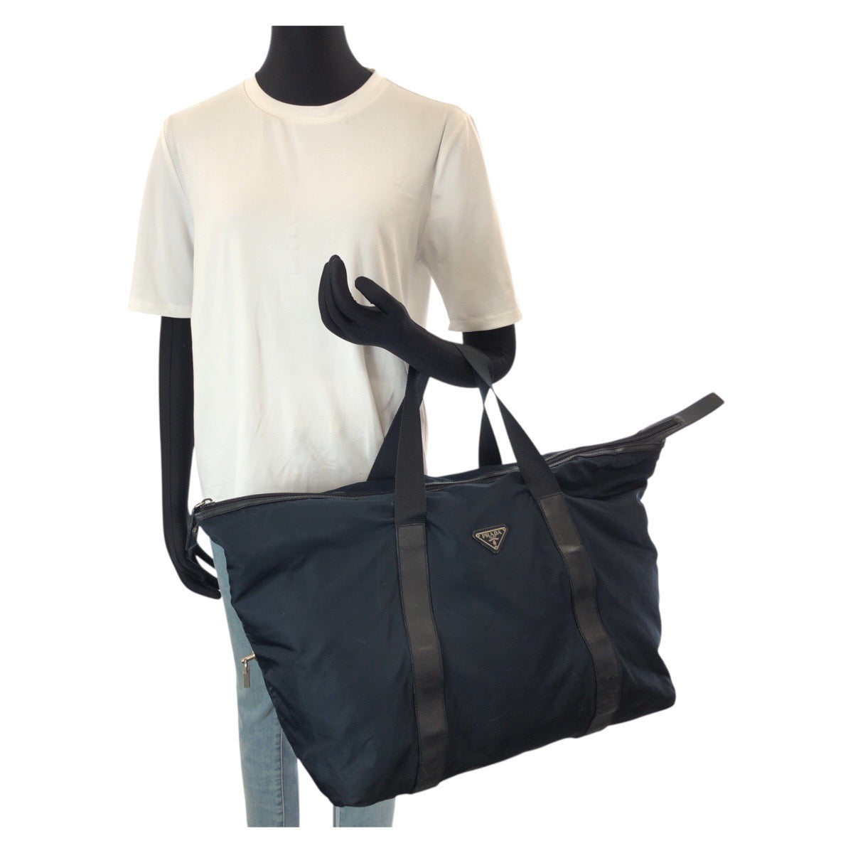 23319
PRADA プラダ テスート サフィアーノ 三角ロゴプレート ネイビー シルバー金具 ナイロン / レザー ボストンバッグ トラベルバッグ 旅行バッグ メンズ AB37