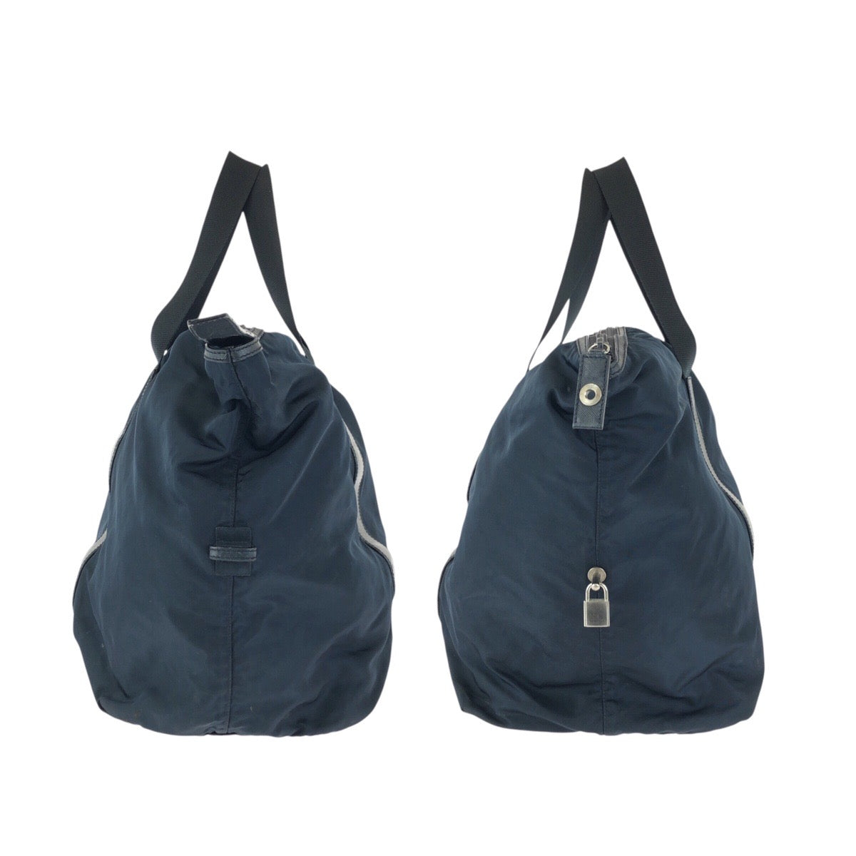 23319
PRADA プラダ テスート サフィアーノ 三角ロゴプレート ネイビー シルバー金具 ナイロン / レザー ボストンバッグ トラベルバッグ 旅行バッグ メンズ AB37