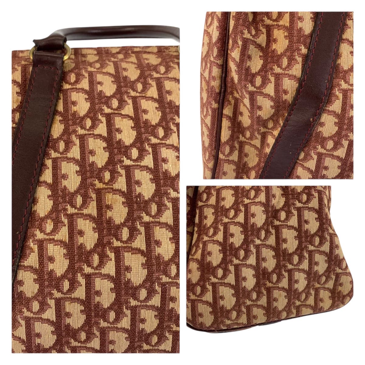 23320
Christian Dior Vintage Trotter Red Beige Canvas / Leather Handbag Boston Bag Ladies AB44