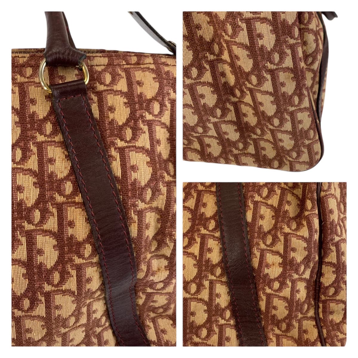 23320
Christian Dior Vintage Trotter Red Beige Canvas / Leather Handbag Boston Bag Ladies AB44