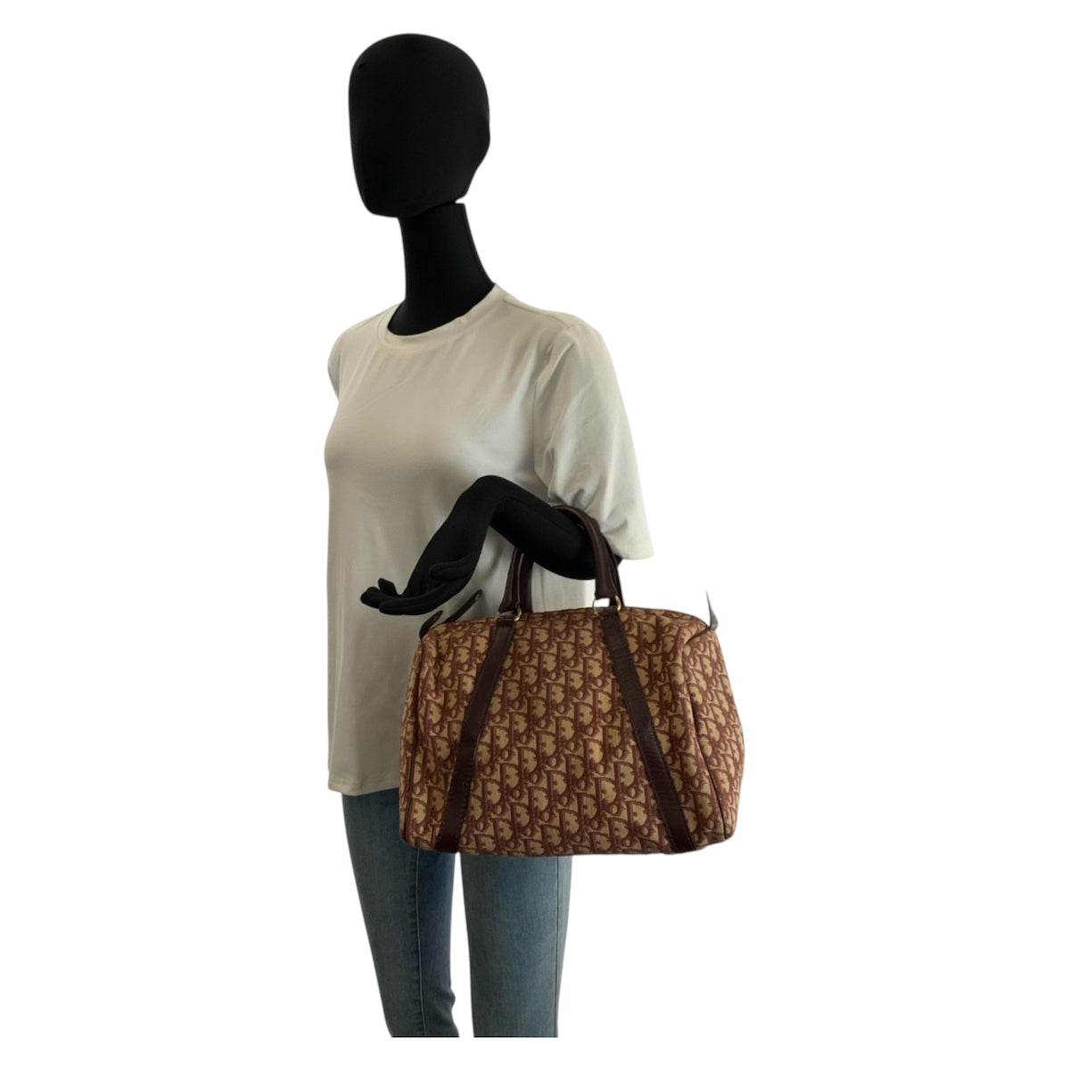 23320
Christian Dior Vintage Trotter Red Beige Canvas / Leather Handbag Boston Bag Ladies AB44