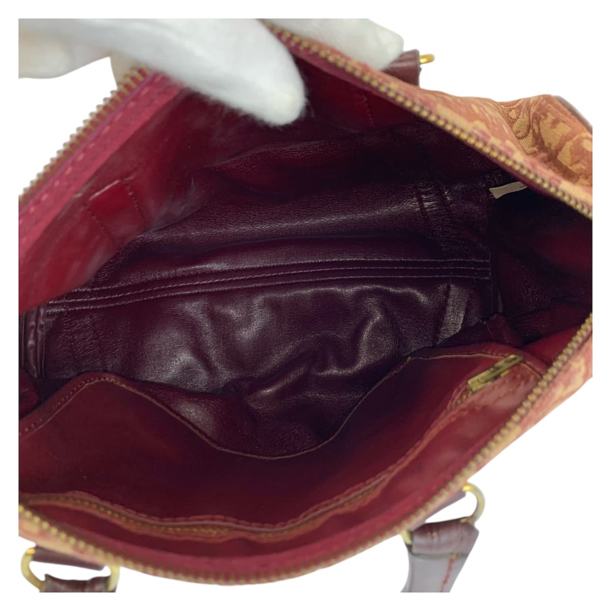 23320
Christian Dior Vintage Trotter Red Beige Canvas / Leather Handbag Boston Bag Ladies AB44