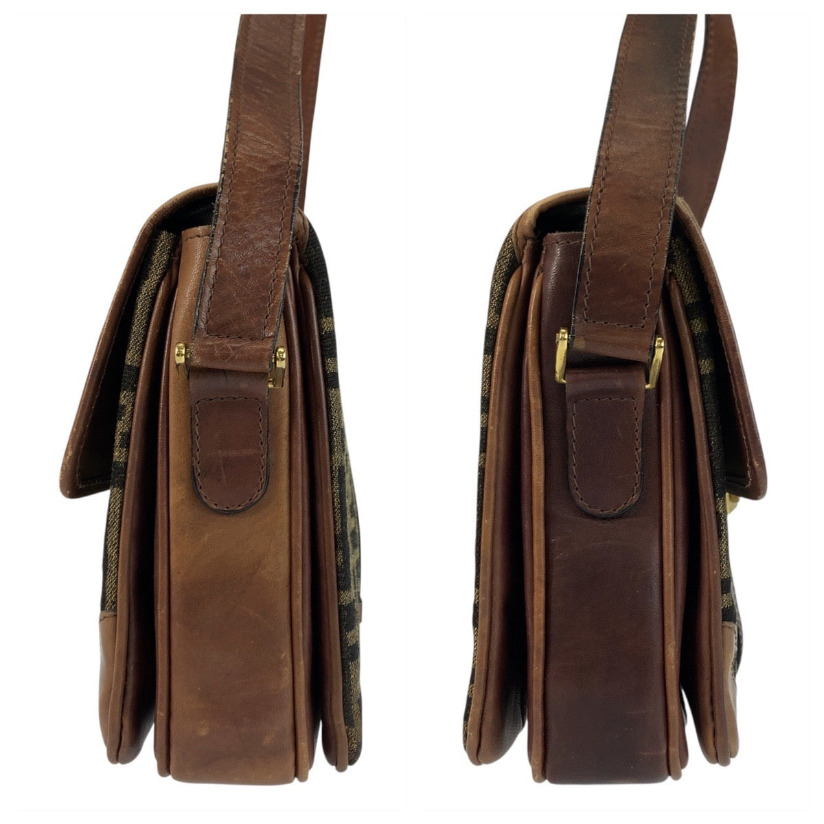 23322
FENDI フェンディ ヴィンテージ ズッカ ブラウン ゴールド金具 キャンバス / レザー ショルダーバッグ ポシェット レディース AB42