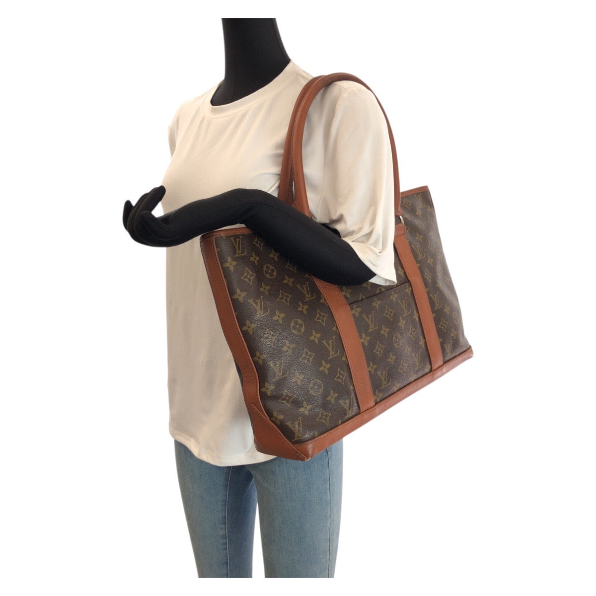 23326
LOUIS VUITTON ルイヴィトン モノグラム サック ウィークエンド ブラウン ゴールド金具 PVC / レザー M42425 トートバッグ ショルダーバッグ レディース AB45