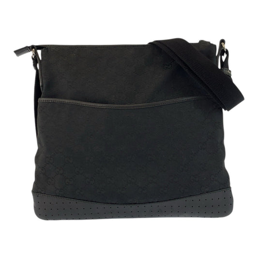 23329
GUCCI グッチ ブラック 黒 シルバー金具 GGキャンバス / レザー 145857 ショルダーバッグ ポシェット レディース AB32