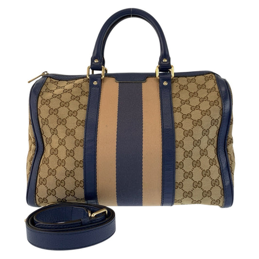 23330
GUCCI グッチ シェリーライン ベージュ ブルー ゴールド金具 GGキャンバス / レザー 247205 ハンドバッグ ボストンバッグ ショルダーバッグ レディース AB58