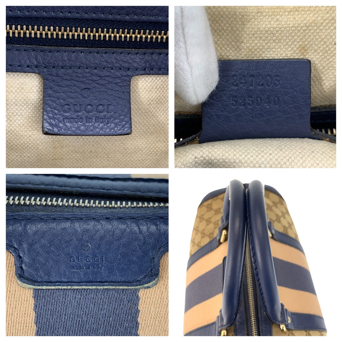 23330
GUCCI グッチ シェリーライン ベージュ ブルー ゴールド金具 GGキャンバス / レザー 247205 ハンドバッグ ボストンバッグ ショルダーバッグ レディース AB58