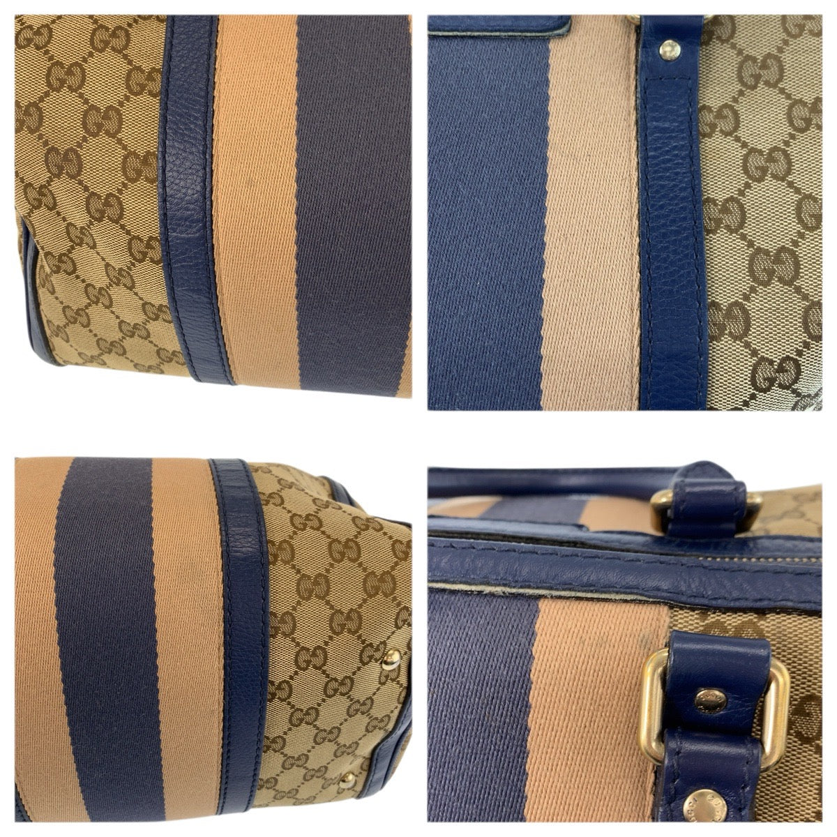 23330
GUCCI グッチ シェリーライン ベージュ ブルー ゴールド金具 GGキャンバス / レザー 247205 ハンドバッグ ボストンバッグ ショルダーバッグ レディース AB58