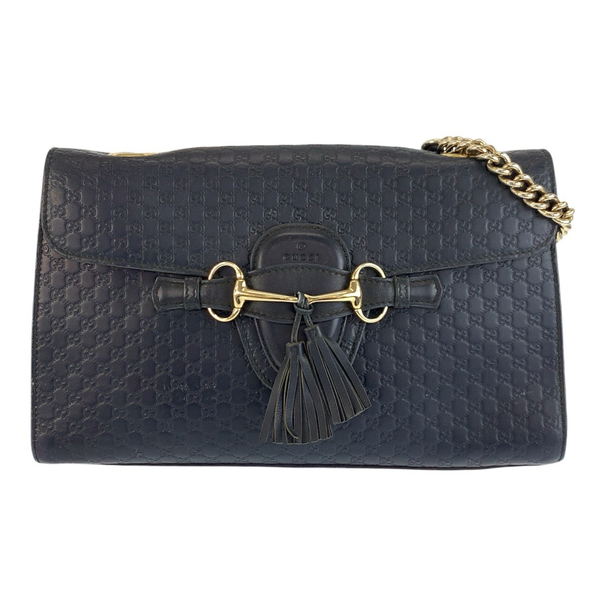 23336
GUCCI グッチ マイクログッチシマ エミリー ホースビット ネイビー ゴールド金具 レザー 449635 チェーンショルダーバッグ レディース AB