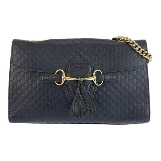23336
GUCCI グッチ マイクログッチシマ エミリー ホースビット ネイビー ゴールド金具 レザー 449635 チェーンショルダーバッグ レディース AB