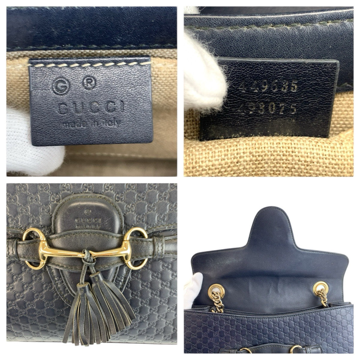 23336
GUCCI グッチ マイクログッチシマ エミリー ホースビット ネイビー ゴールド金具 レザー 449635 チェーンショルダーバッグ レディース AB