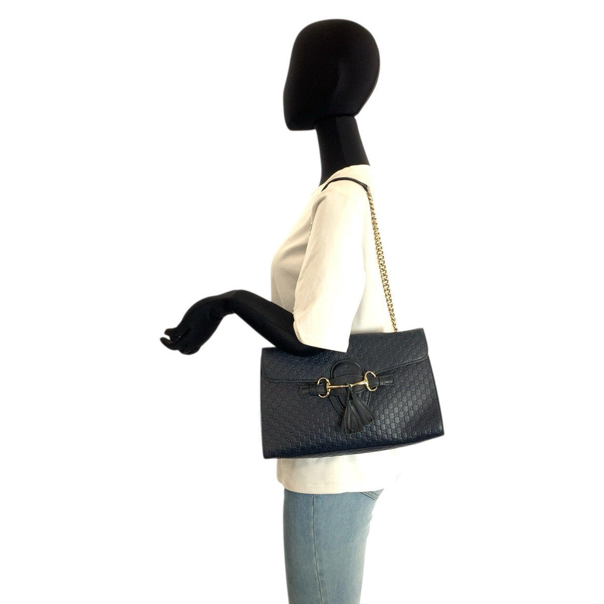 23336
GUCCI グッチ マイクログッチシマ エミリー ホースビット ネイビー ゴールド金具 レザー 449635 チェーンショルダーバッグ レディース AB