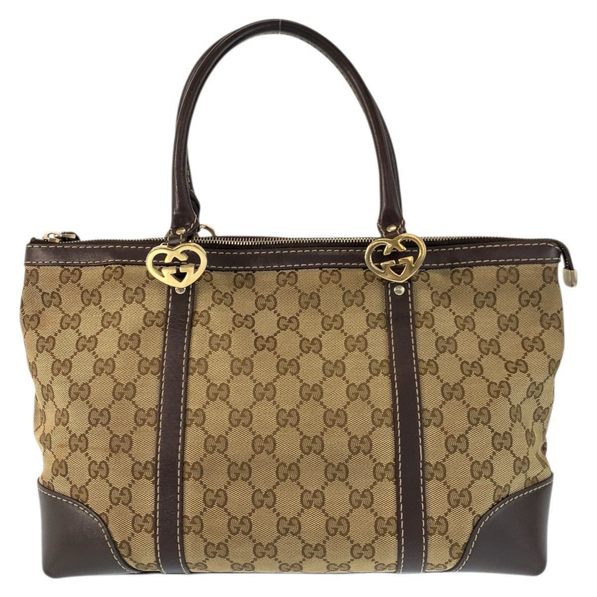 23337
GUCCI グッチ ラブリー ブラウン ベージュ ゴールド金具 GGキャンバス / レザー 257069 トートバッグ ハンドバッグ レディース AB38