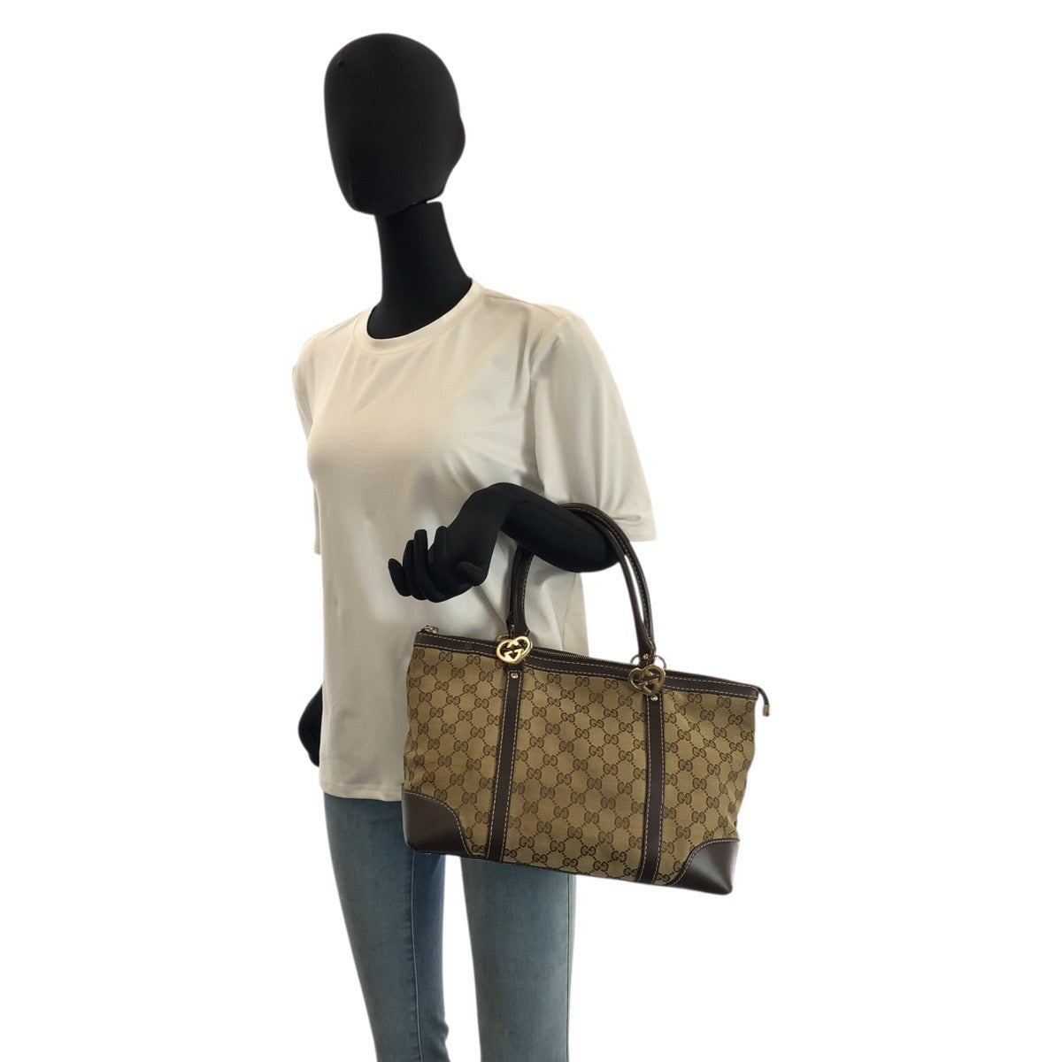 23337
GUCCI グッチ ラブリー ブラウン ベージュ ゴールド金具 GGキャンバス / レザー 257069 トートバッグ ハンドバッグ レディース AB38