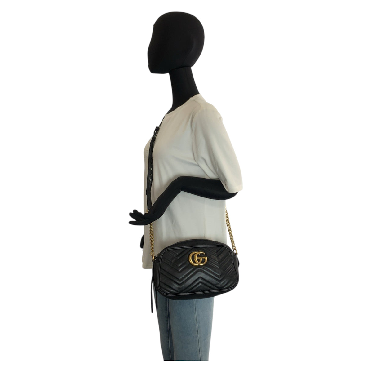 23339
GUCCI グッチ GGマーモント カメラバッグ ブラック 黒 ゴールド金具 レザー 447632 ショルダーバッグ ポシェット レディース ABP82