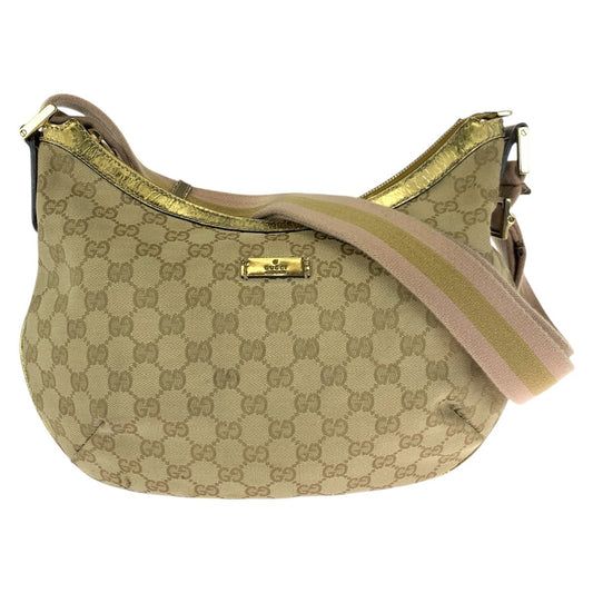 23340
GUCCI グッチ ベージュ ピンク ゴールド金具 GGキャンバス / パテントレザー 181092 ショルダーバッグ レディース ABP36