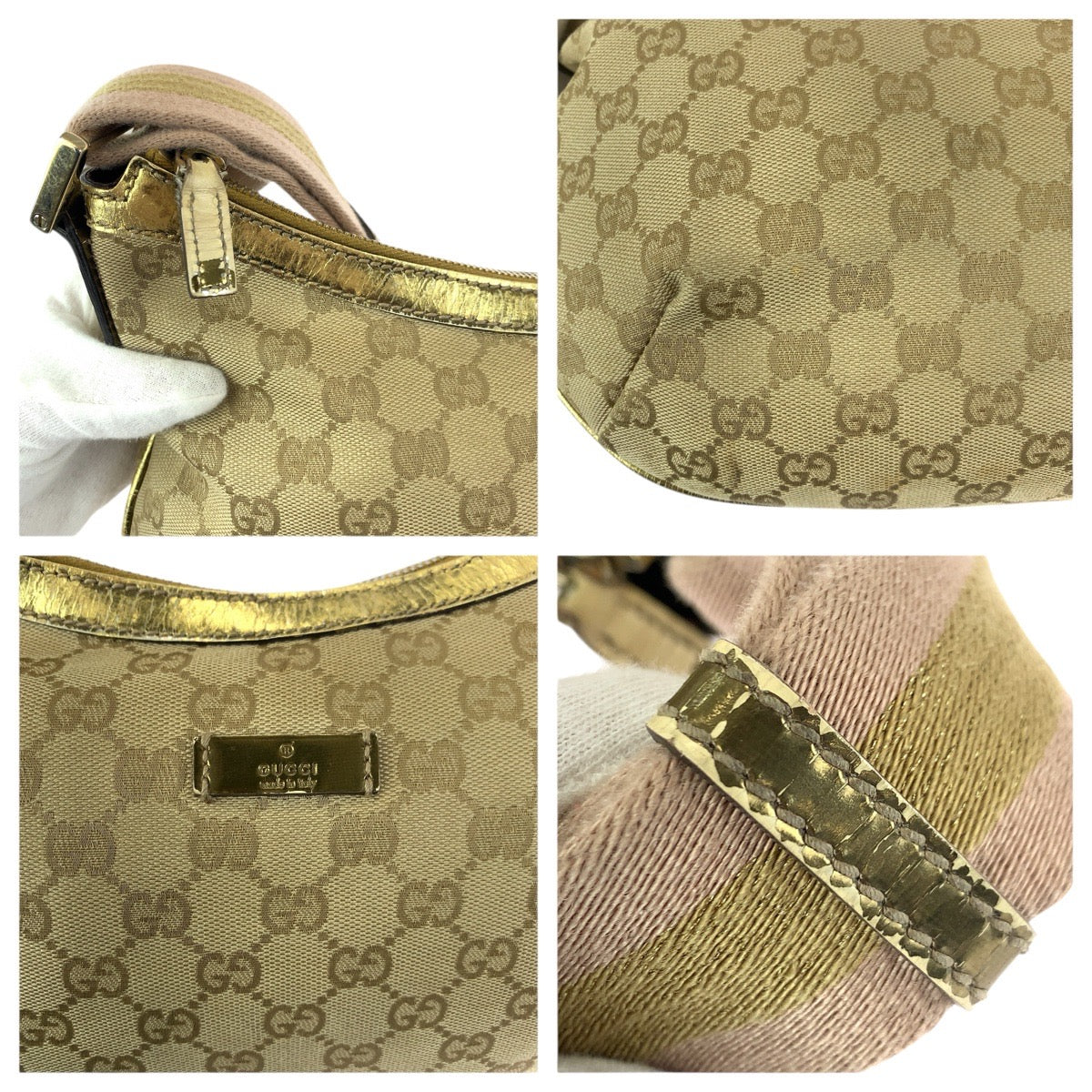 23340
GUCCI グッチ ベージュ ピンク ゴールド金具 GGキャンバス / パテントレザー 181092 ショルダーバッグ レディース ABP36