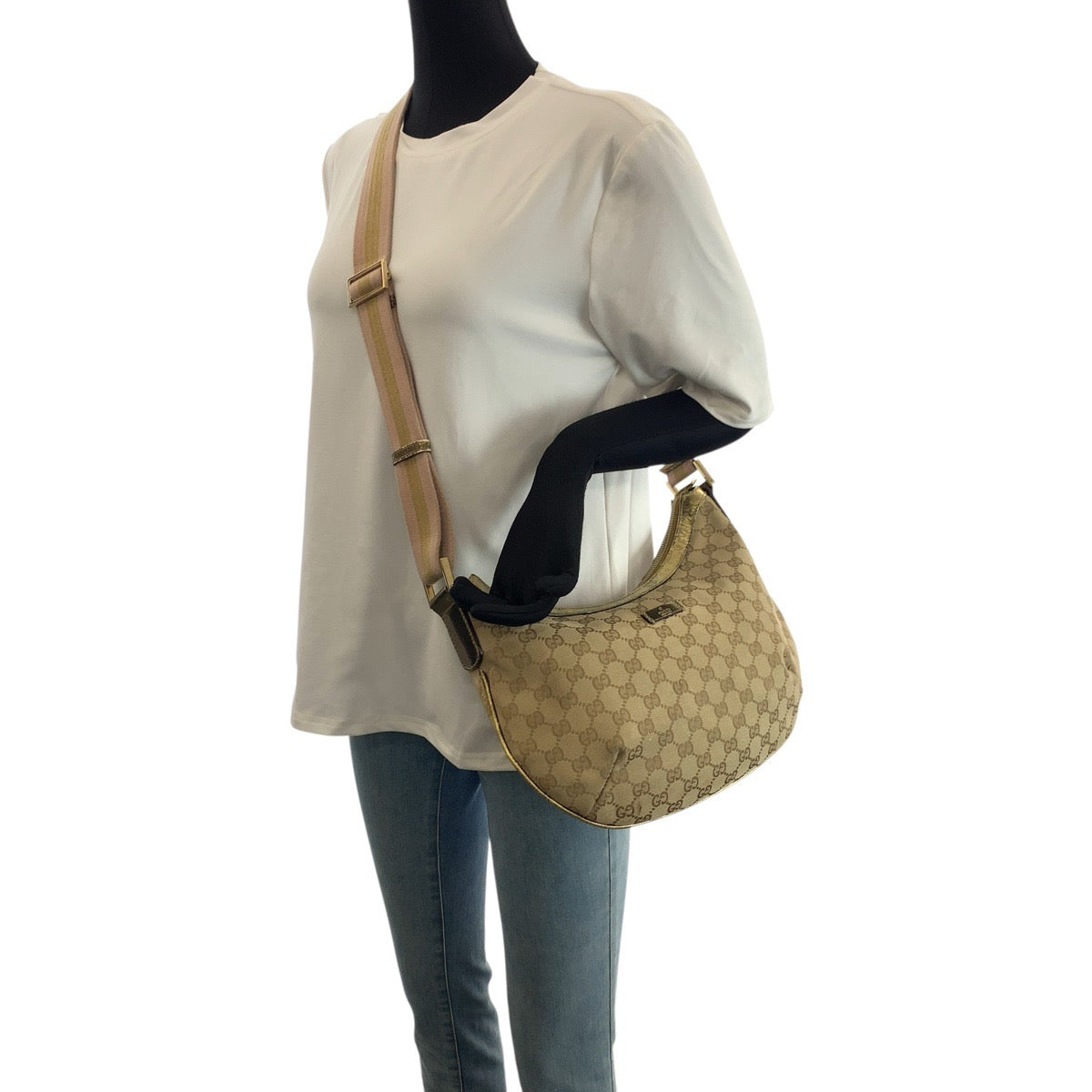 23340
GUCCI グッチ ベージュ ピンク ゴールド金具 GGキャンバス / パテントレザー 181092 ショルダーバッグ レディース ABP36