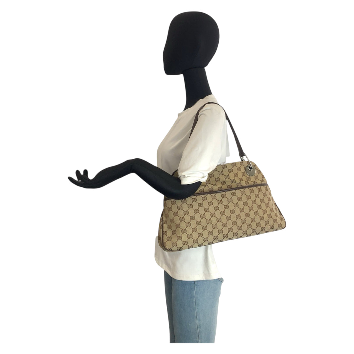 23341
GUCCI グッチ ベージュ ブラウン シルバー金具 GGキャンバス / レザー 121023 ショルダーバッグ トートバッグ レディース ABP40