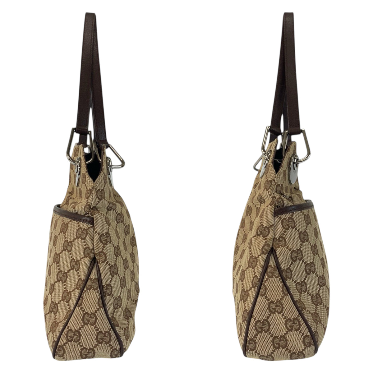 23341
GUCCI グッチ ベージュ ブラウン シルバー金具 GGキャンバス / レザー 121023 ショルダーバッグ トートバッグ レディース ABP40