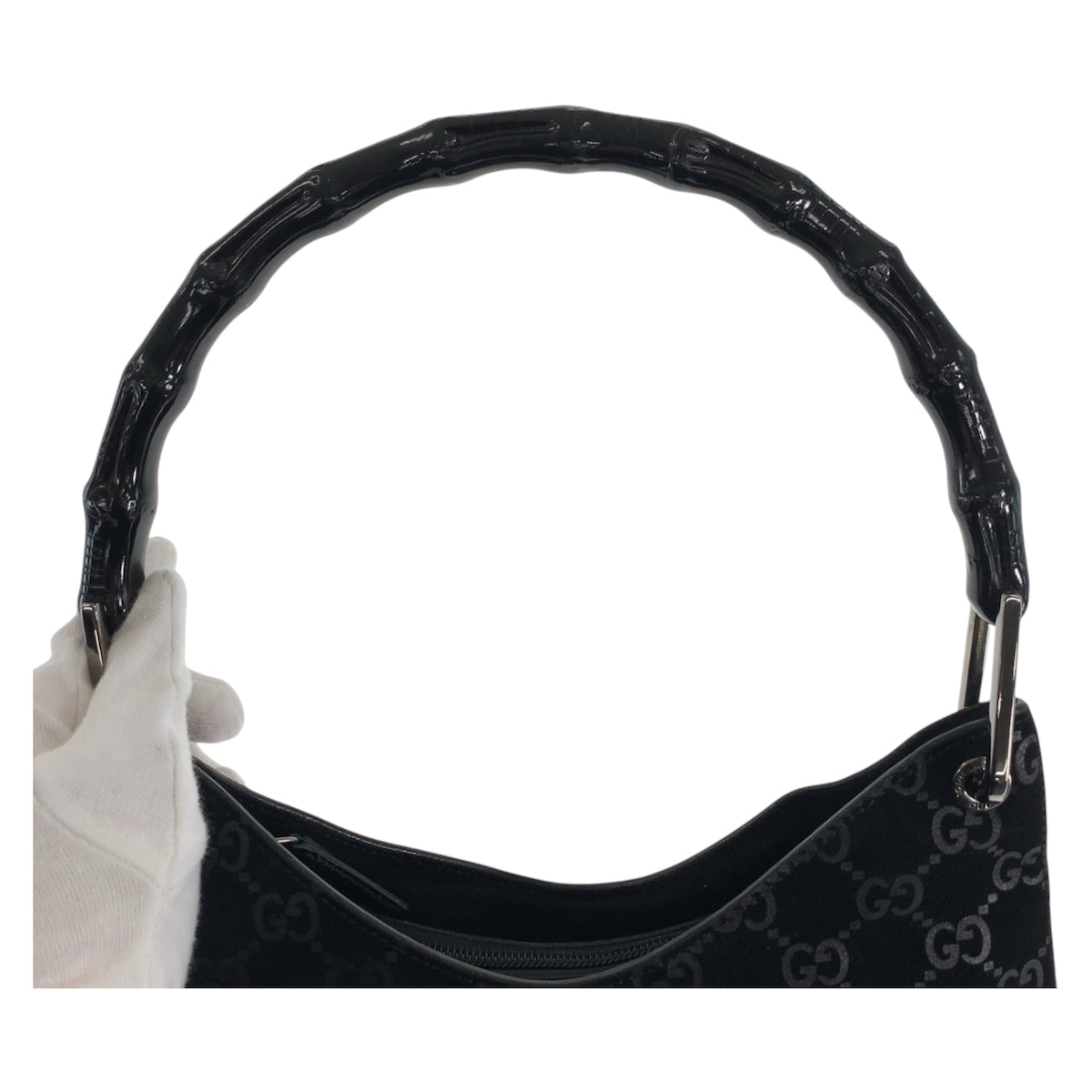 23342
GUCCI グッチ バンブー GG柄 ブラック 黒 シルバー金具 スウェード 001 3007 ショルダーバッグ レディース AB28