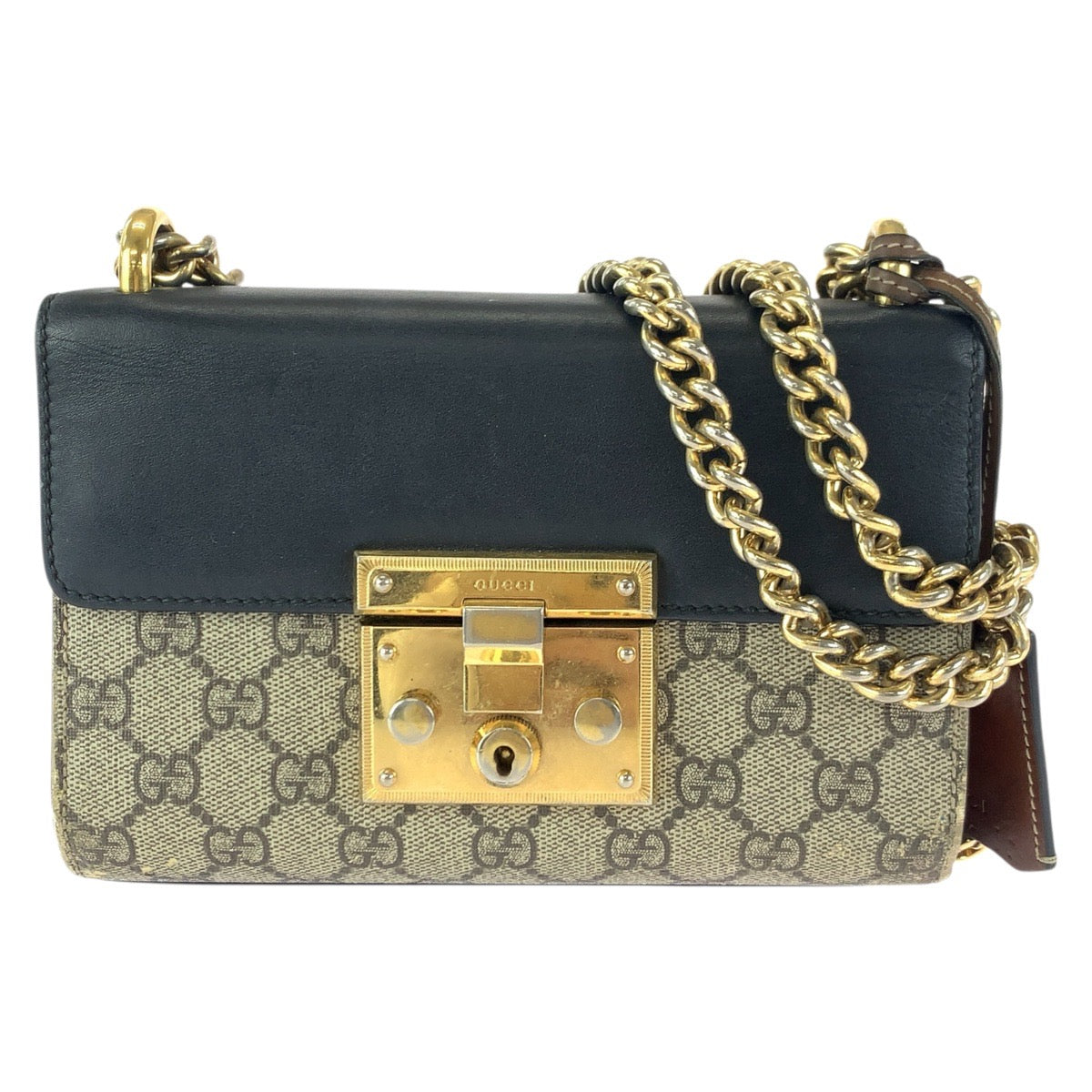 23343
GUCCI グッチ パドロック ベージュ ブラック ゴールド金具 GGスプリームキャンバス / レザー 409487 チェーンショルダーバッグ レディース AB48