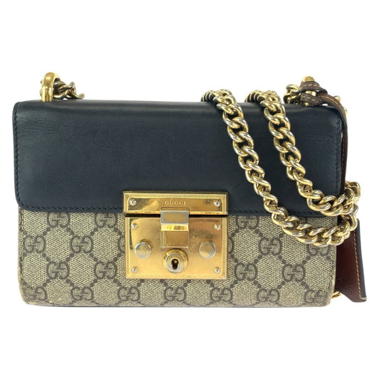 23343
GUCCI グッチ パドロック ベージュ ブラック ゴールド金具 GGスプリームキャンバス / レザー 409487 チェーンショルダーバッグ レディース AB48