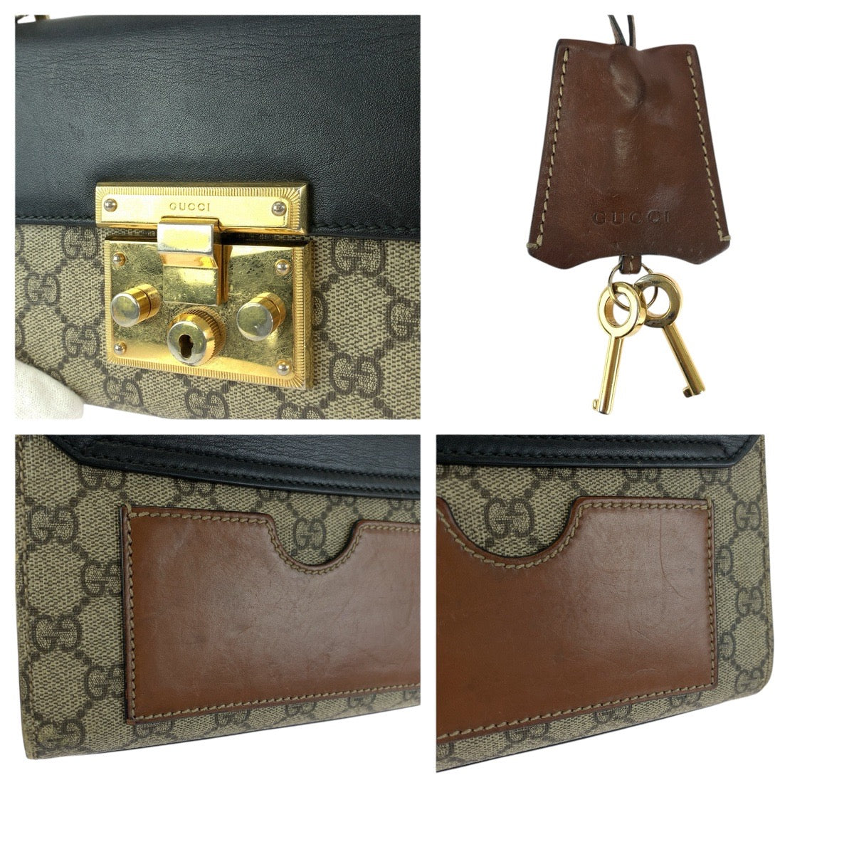 23343
GUCCI グッチ パドロック ベージュ ブラック ゴールド金具 GGスプリームキャンバス / レザー 409487 チェーンショルダーバッグ レディース AB48