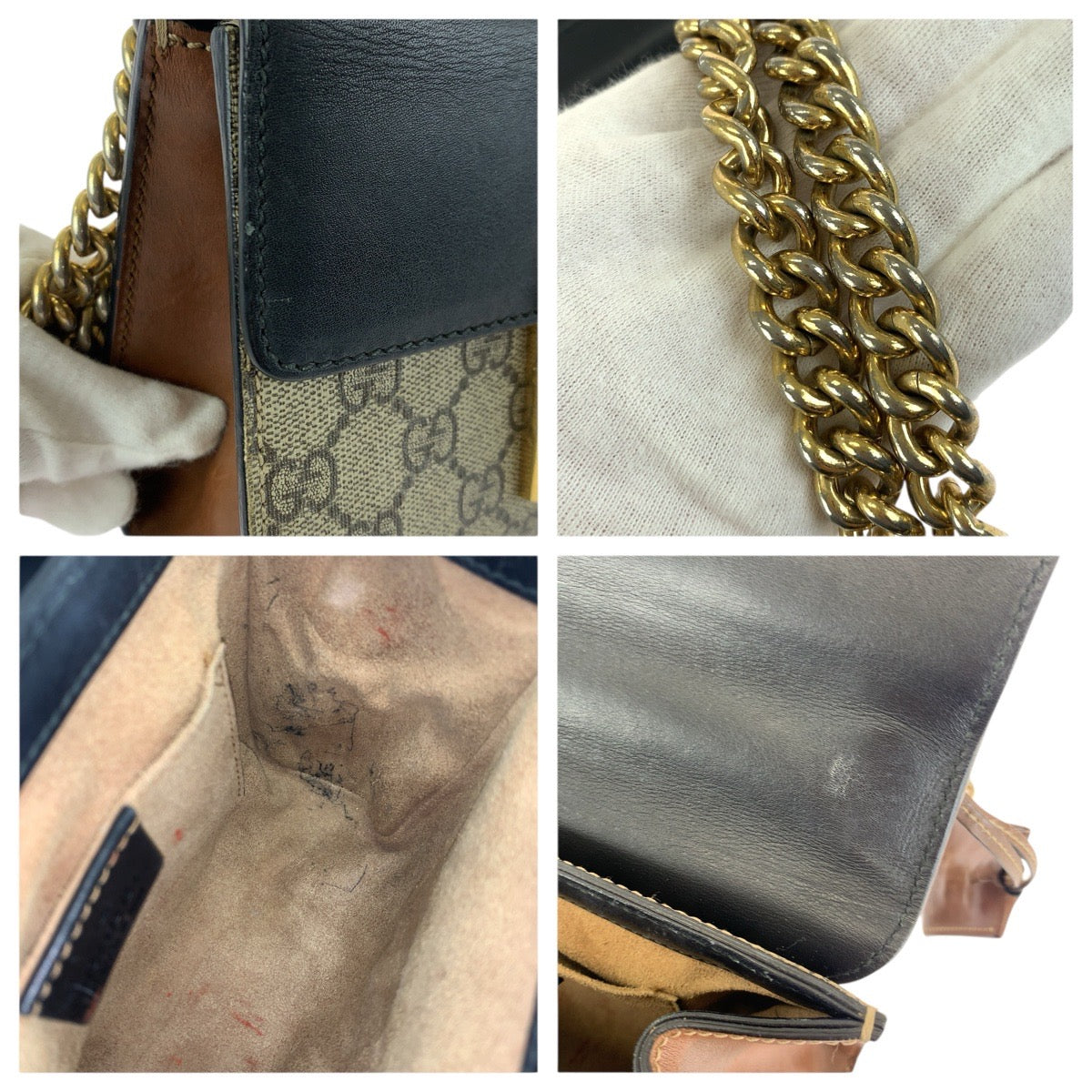 23343
GUCCI グッチ パドロック ベージュ ブラック ゴールド金具 GGスプリームキャンバス / レザー 409487 チェーンショルダーバッグ レディース AB48