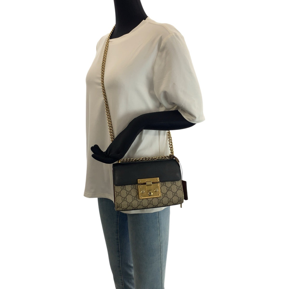 23343
GUCCI グッチ パドロック ベージュ ブラック ゴールド金具 GGスプリームキャンバス / レザー 409487 チェーンショルダーバッグ レディース AB48