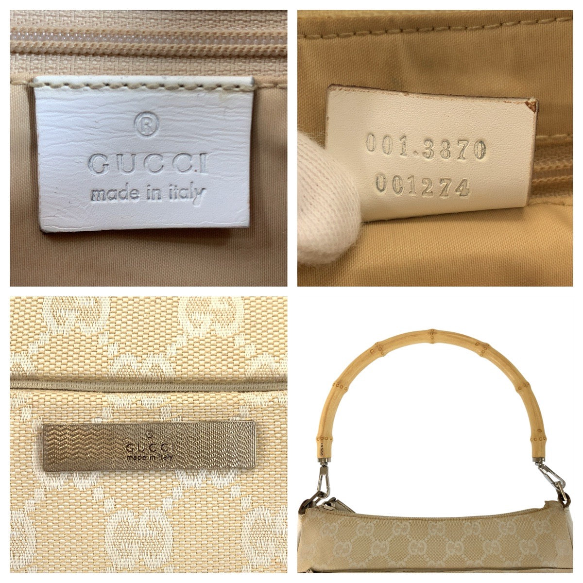 23347
GUCCI グッチ バンブー ベージュ シルバー金具 GGキャンバス / レザー 001 3870 ハンドバッグ レディース ABP36