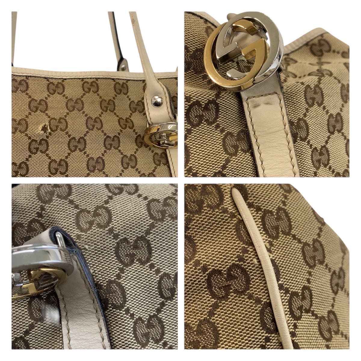 23348
GUCCI グッチ GGツインズ ベージュ ホワイト ゴールド金具 GGキャンバス / レザー 232956 トートバッグ ショルダーバッグ レディース AB32