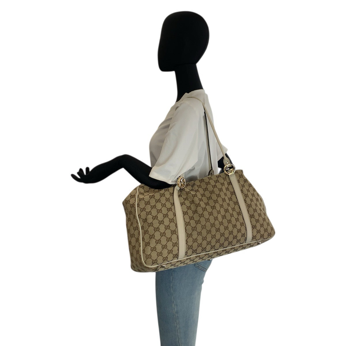 23348
GUCCI グッチ GGツインズ ベージュ ホワイト ゴールド金具 GGキャンバス / レザー 232956 トートバッグ ショルダーバッグ レディース AB32
