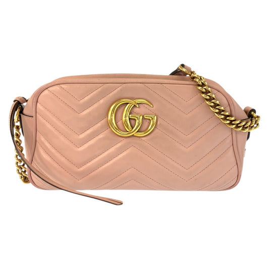 23350
GUCCI グッチ GGマーモント ピンク ゴールド金具 レザー 447632 ショルダーバッグ ポシェット レディース AB80