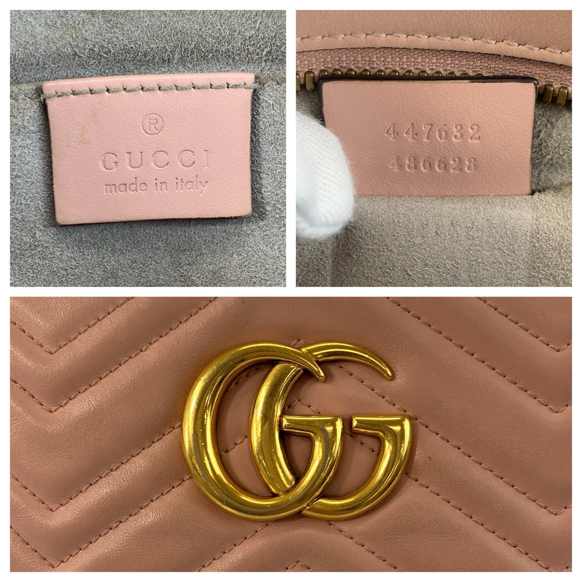 23350
GUCCI グッチ GGマーモント ピンク ゴールド金具 レザー 447632 ショルダーバッグ ポシェット レディース AB80