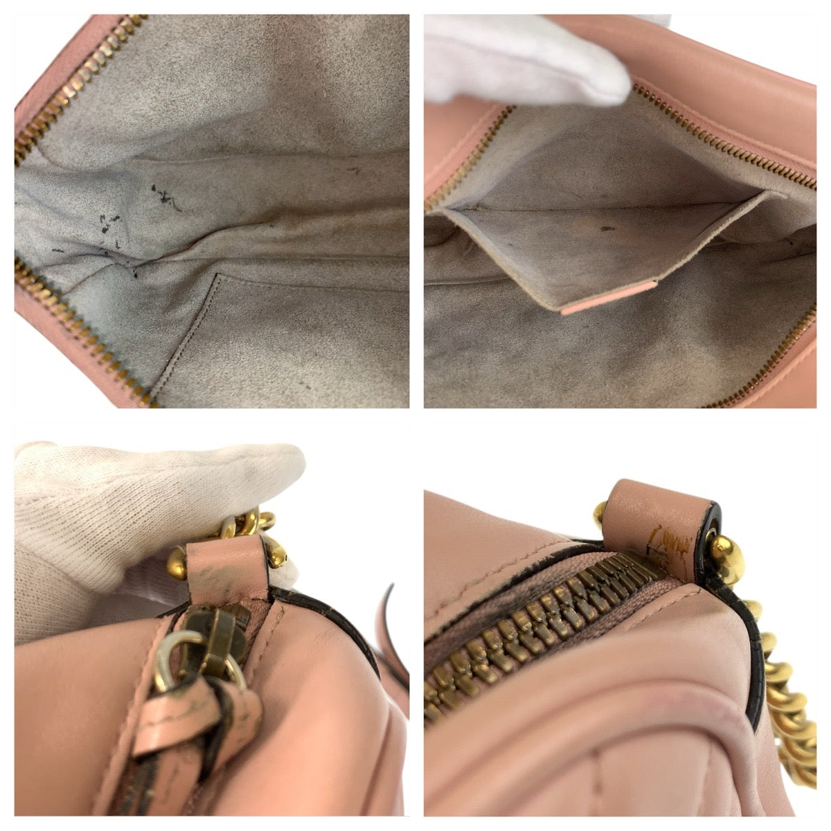 23350
GUCCI グッチ GGマーモント ピンク ゴールド金具 レザー 447632 ショルダーバッグ ポシェット レディース AB80