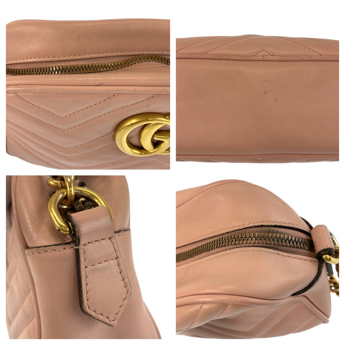23350
GUCCI グッチ GGマーモント ピンク ゴールド金具 レザー 447632 ショルダーバッグ ポシェット レディース AB80