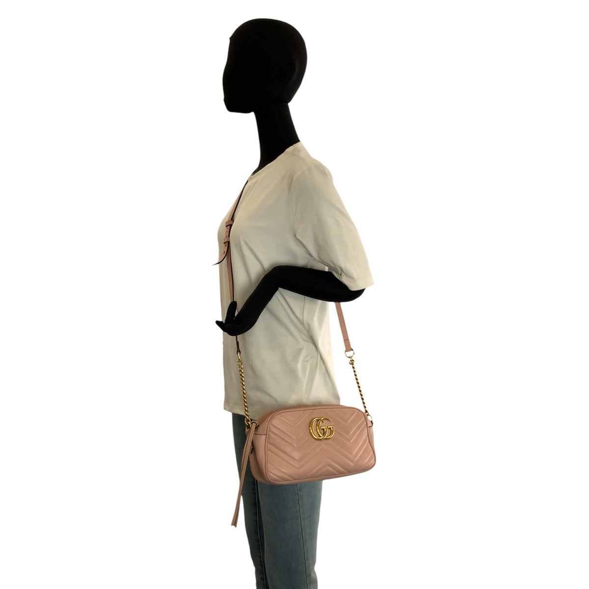 23350
GUCCI グッチ GGマーモント ピンク ゴールド金具 レザー 447632 ショルダーバッグ ポシェット レディース AB80